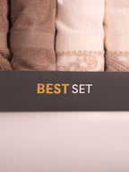 Best Set kahve krem havlu seti bordür detayı