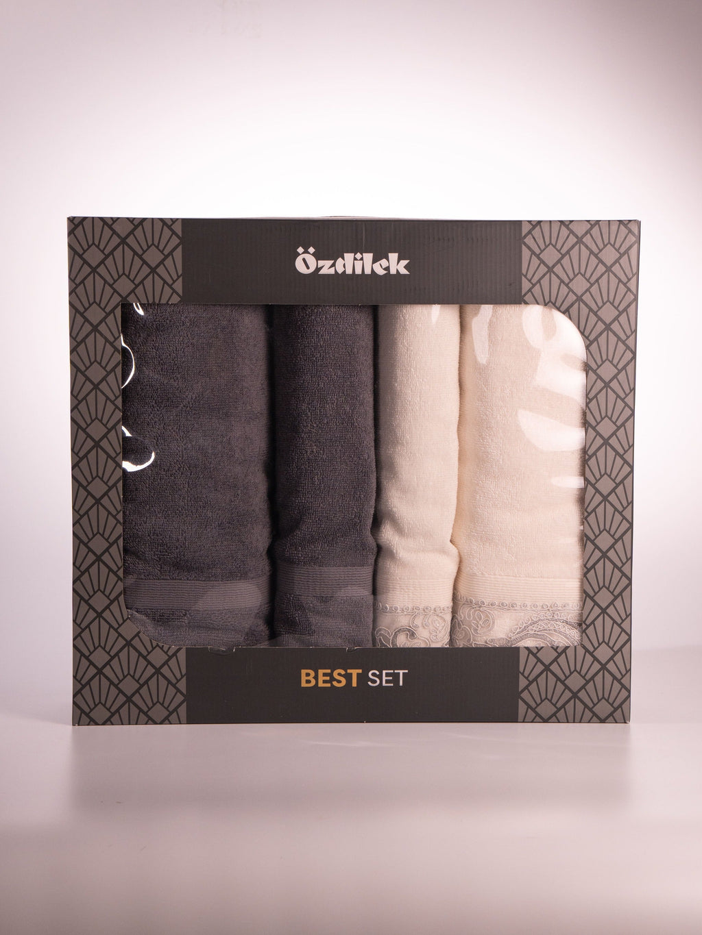 Özdilek Paisley Best Set hamam seti antrasit krem - hediye kutusunda