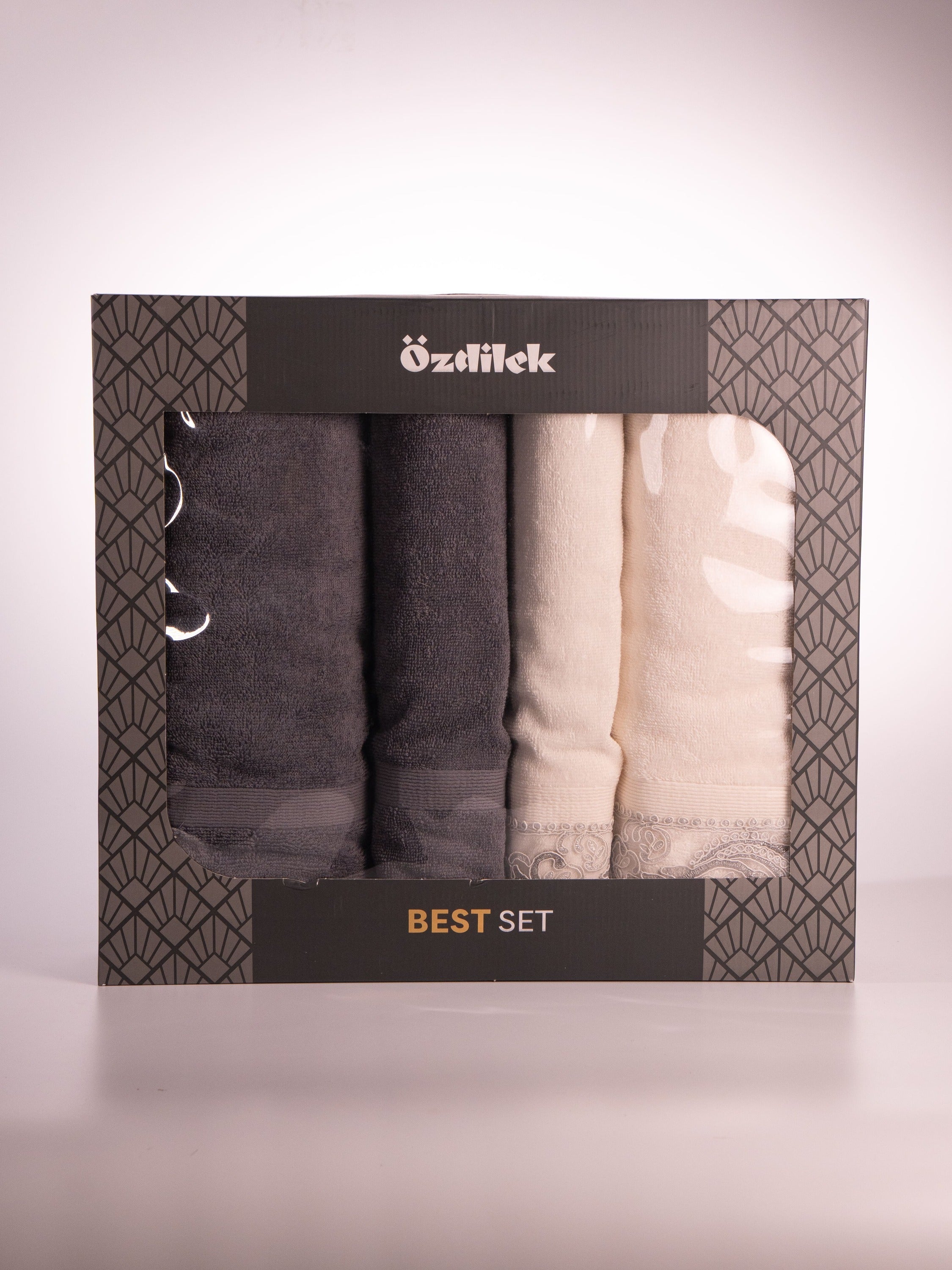 Özdilek Paisley Best Set hamam seti antrasit krem - hediye kutusunda