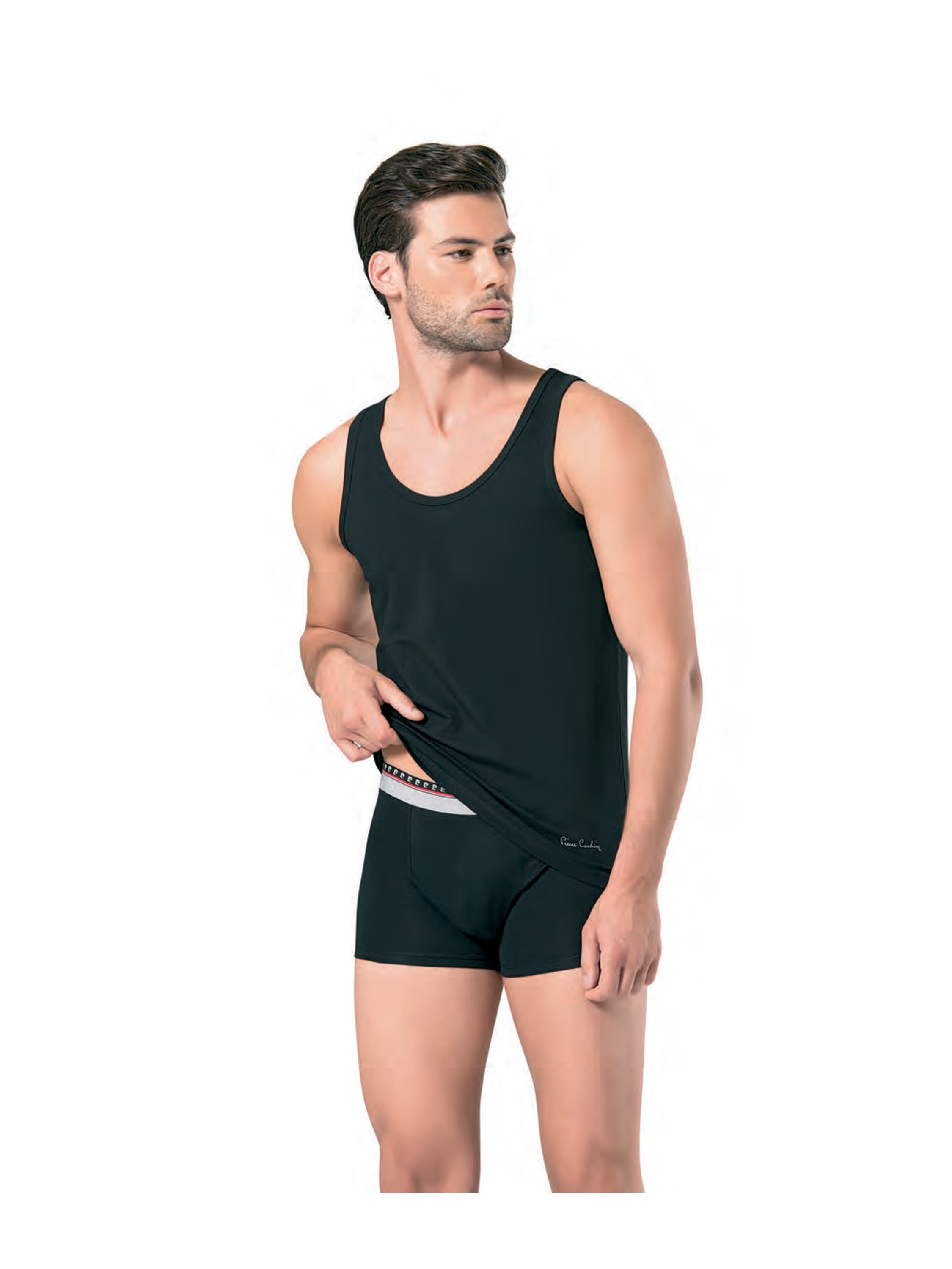 Pierre Cardin likralı atlet boxer takım siyah - model üzerinde