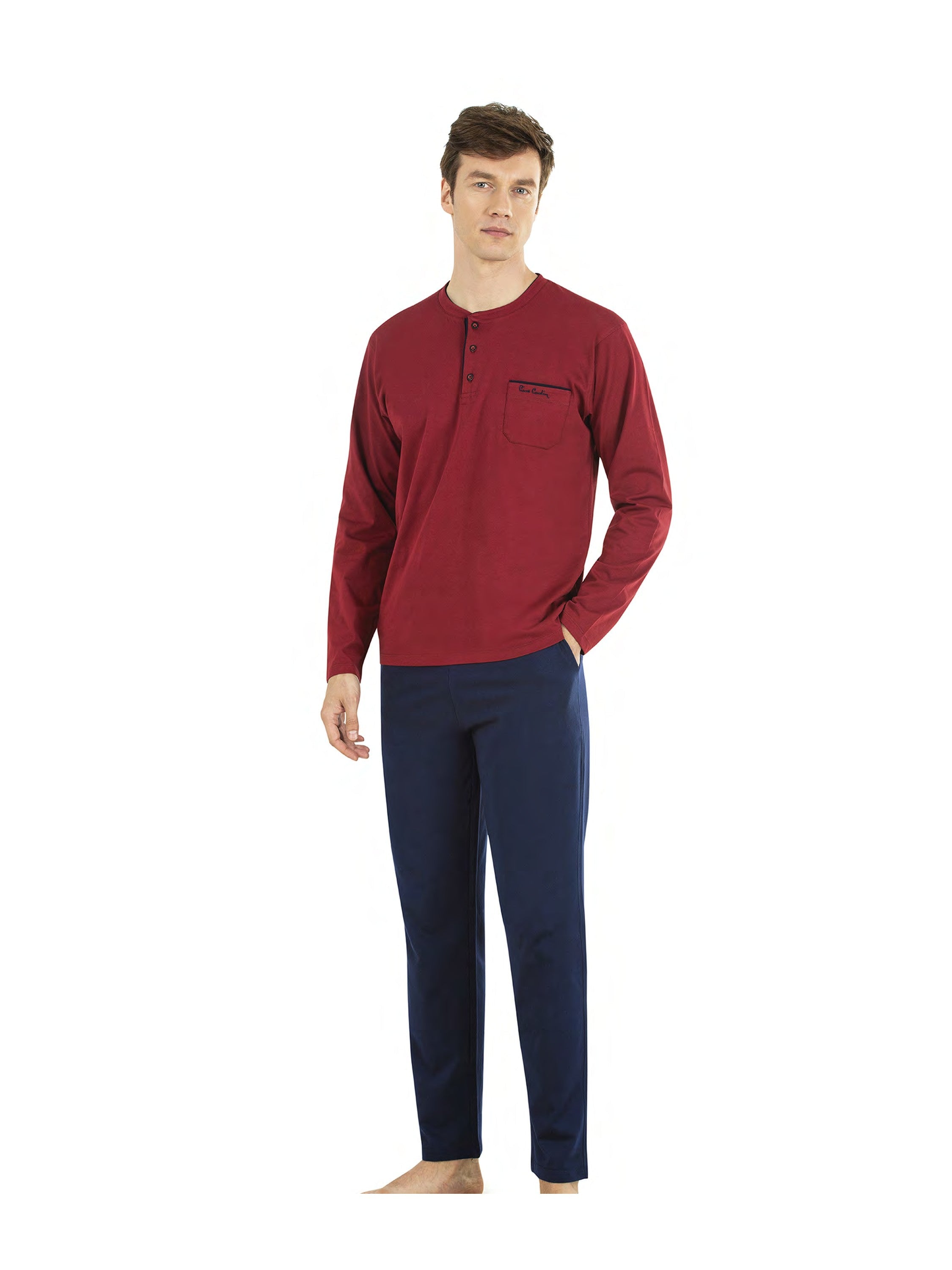 Pierre Cardin 2000 set takım bordo pijama - model üzerinde