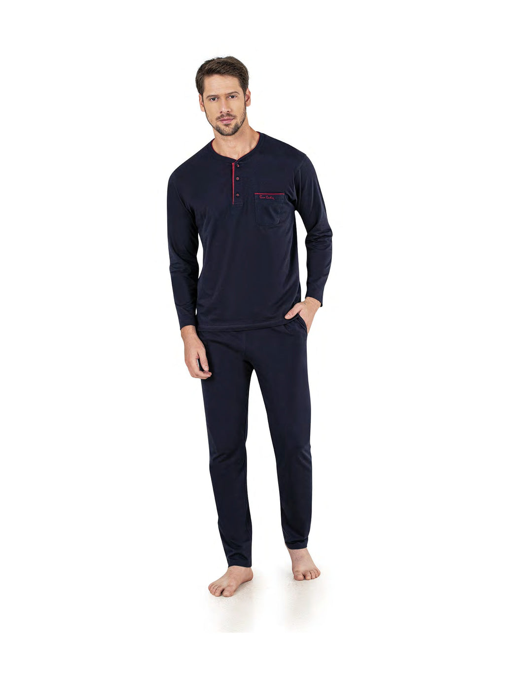 Pierre Cardin 2000 set takım lacivert pijama - model üzerinde